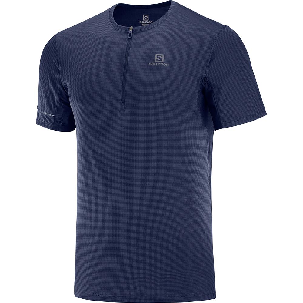 Salomon AGILE HZ SS M Camisetas Hombre - Azul Marino - Colombia (25937-TURM)